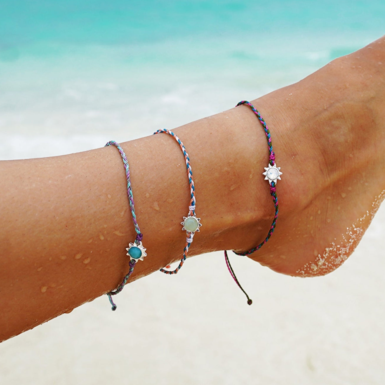 Sun Charm Handmade Wax Cord Anklet