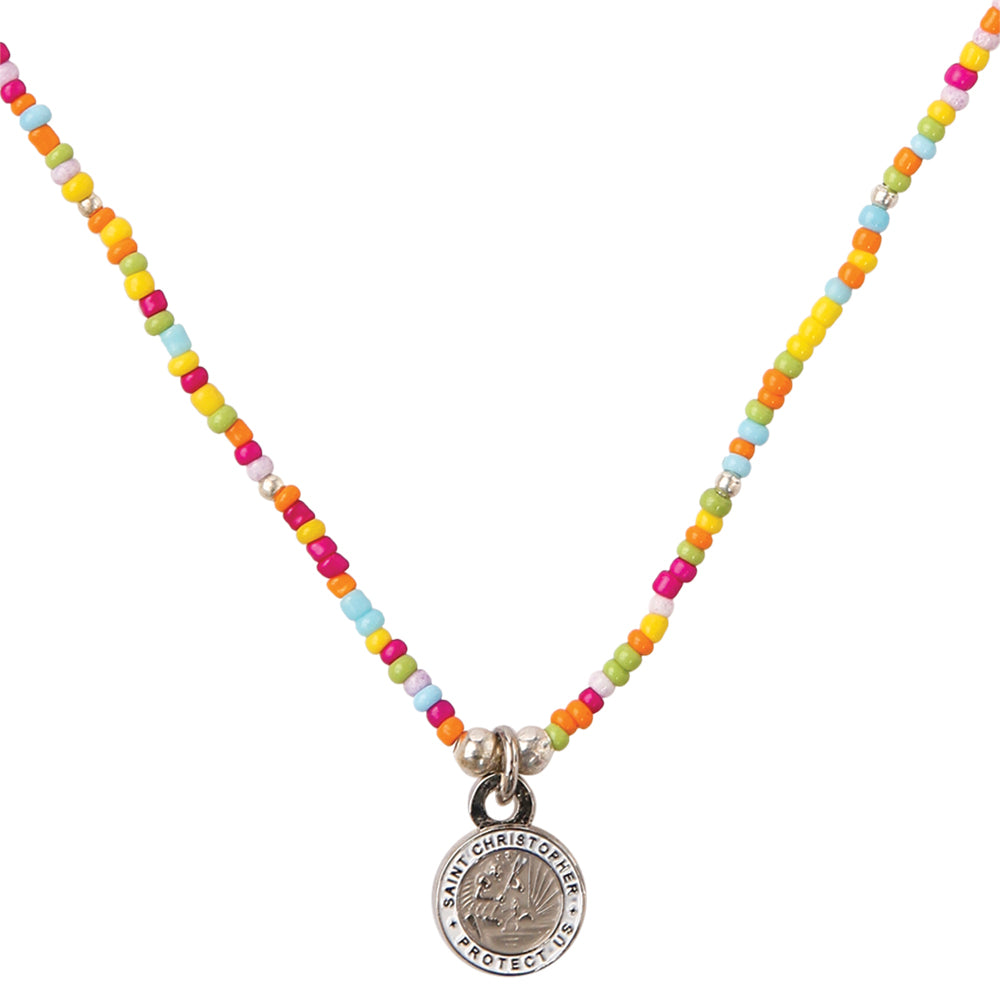 Seed Bead Saint Christopher Charm Necklace