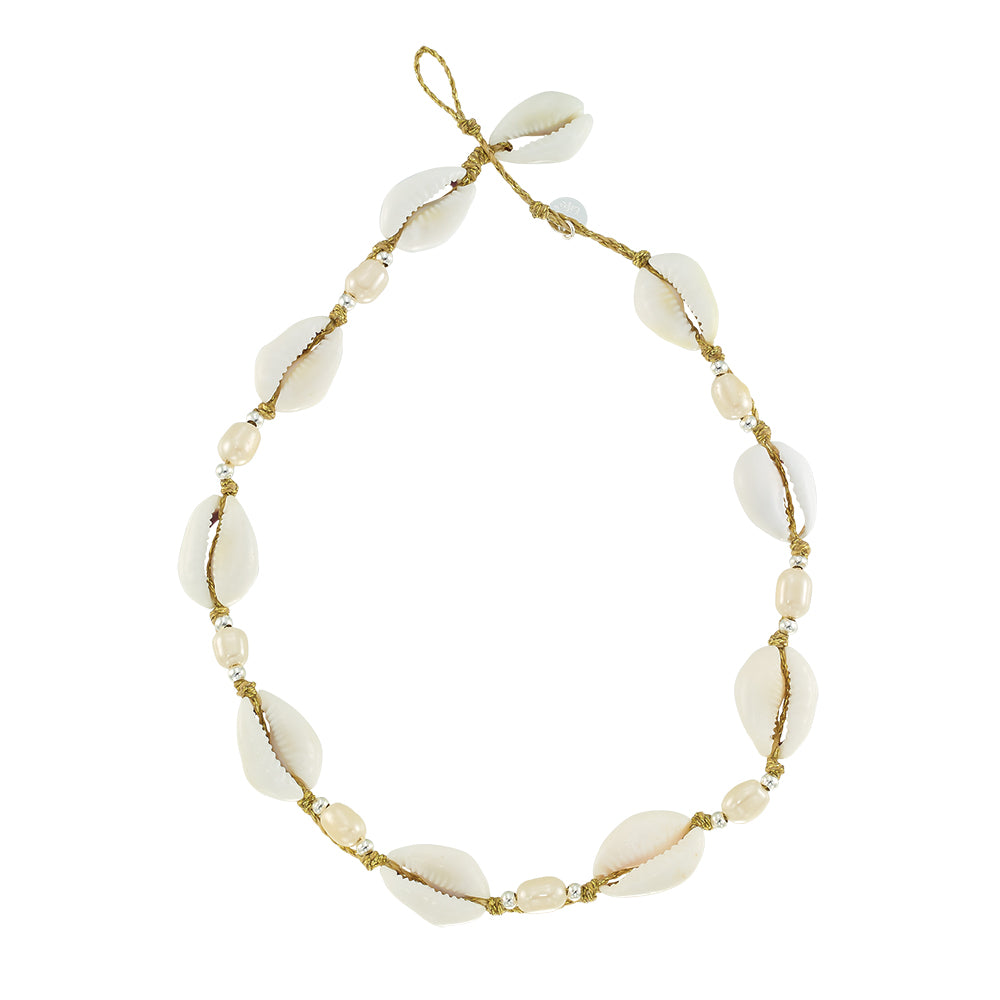 Adjustable Cowrie Shell and Pearl 15" Necklace
