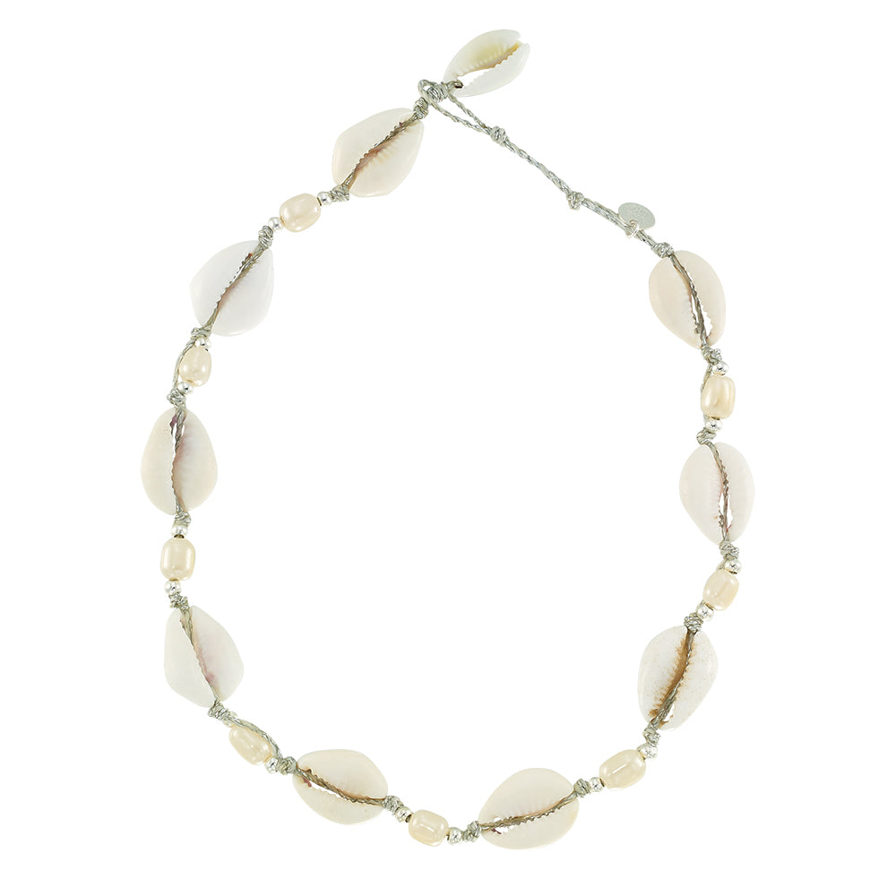 Adjustable Cowrie Shell and Pearl 15" Necklace