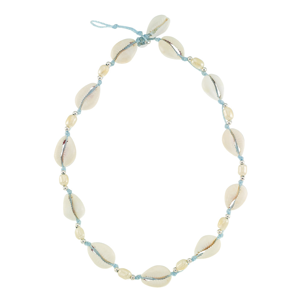 Adjustable Cowrie Shell and Pearl 15" Necklace