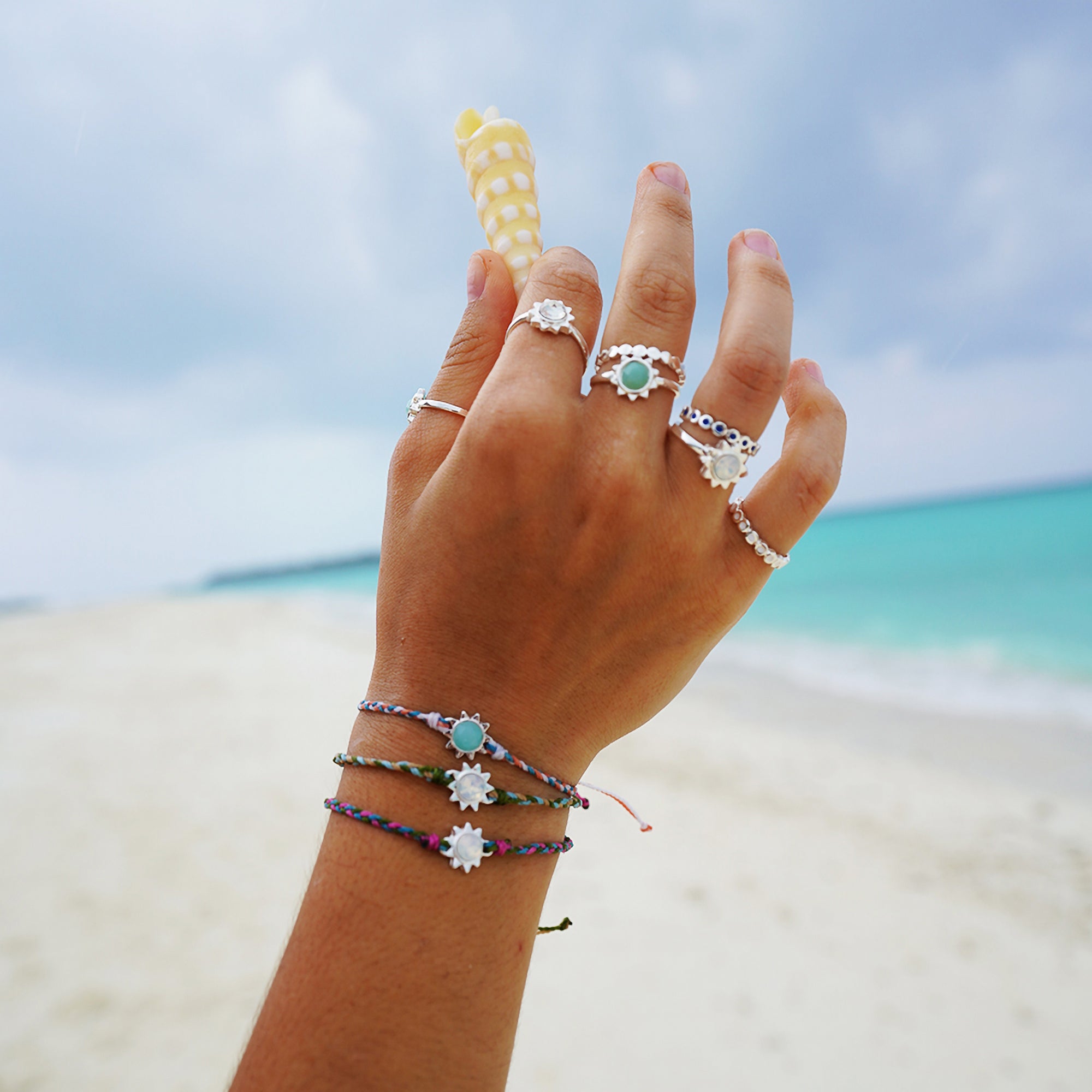 Sun Charm Handmade Wax Cord Bracelet