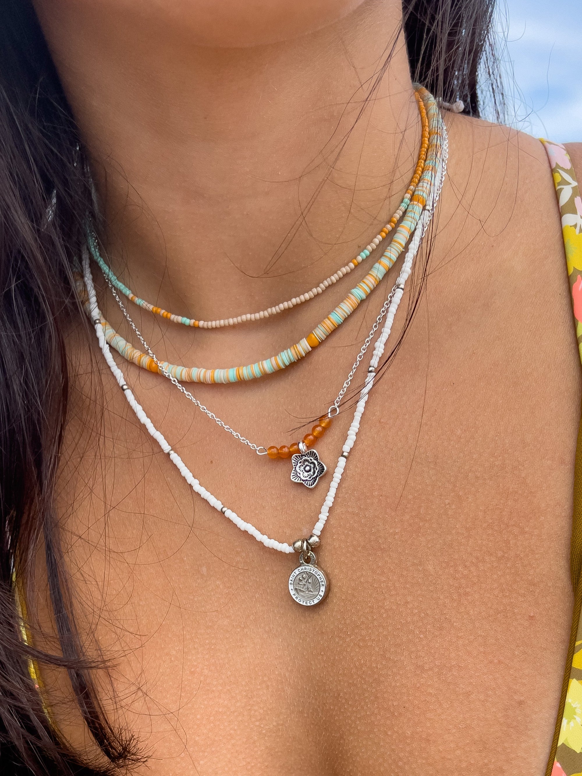 Seed Bead Saint Christopher Charm Necklace