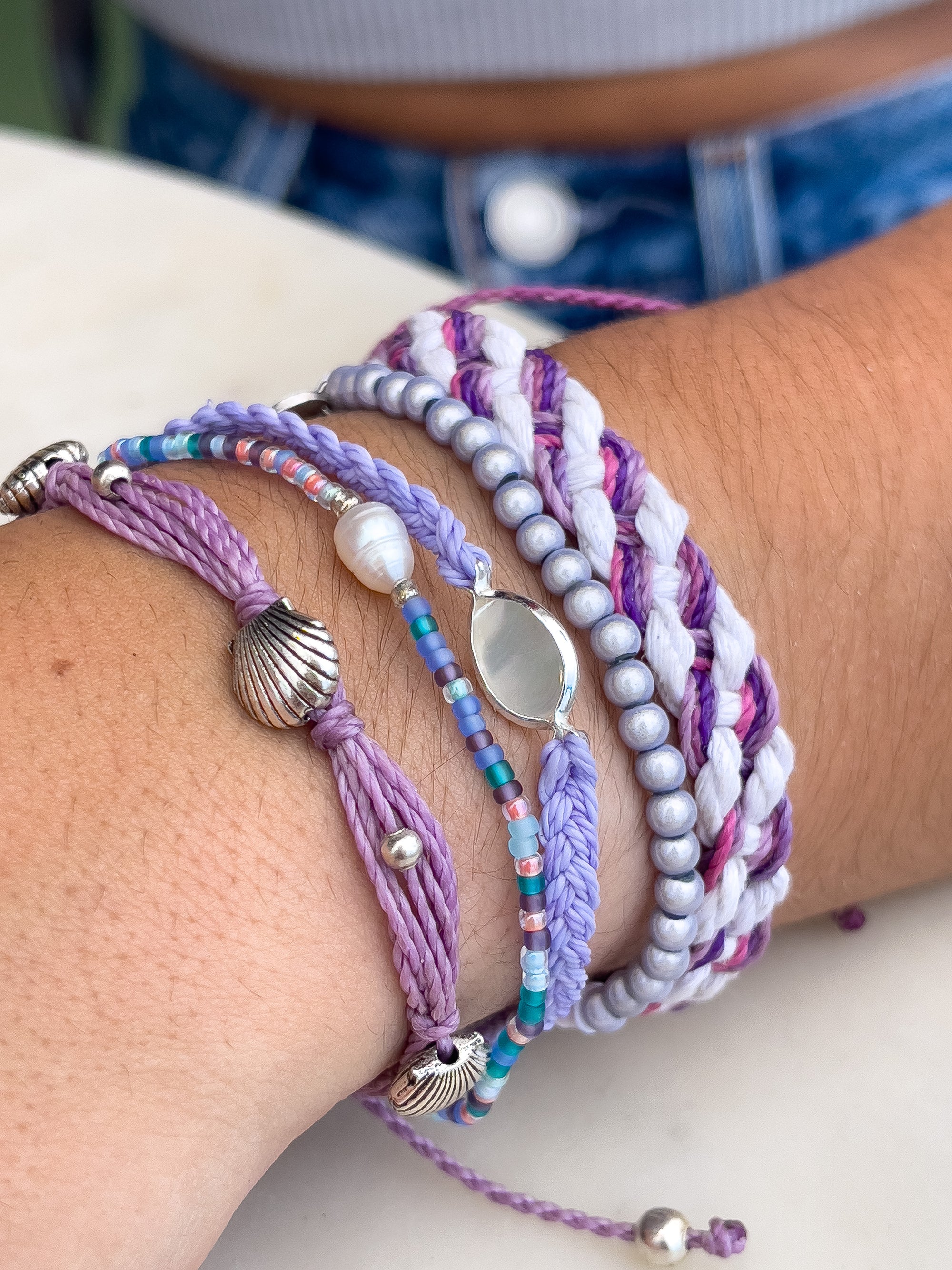 Wax Cord Mother of Pearl Braided Bracelet