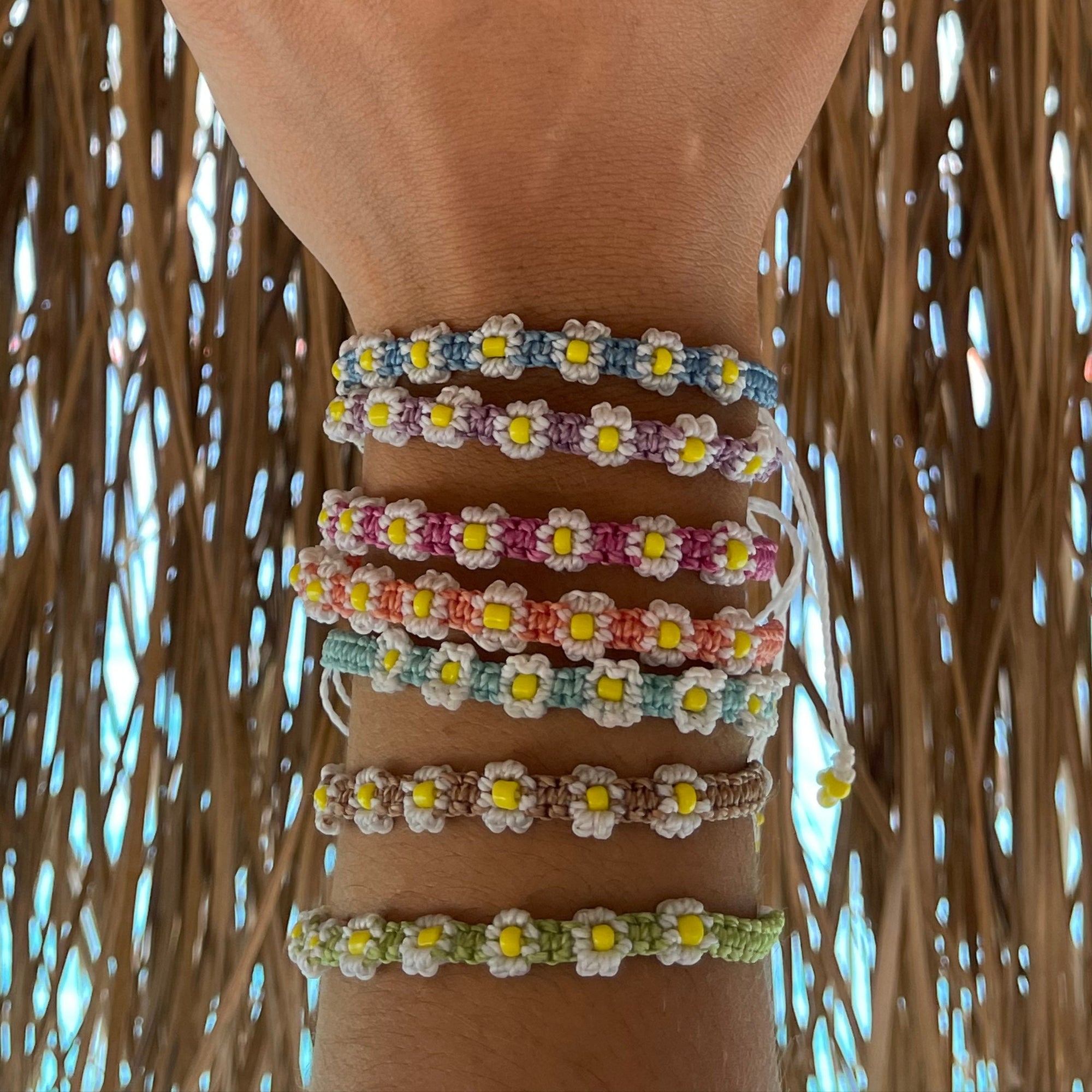 Macrame Daisy Handmade Wax Cord Bracelet