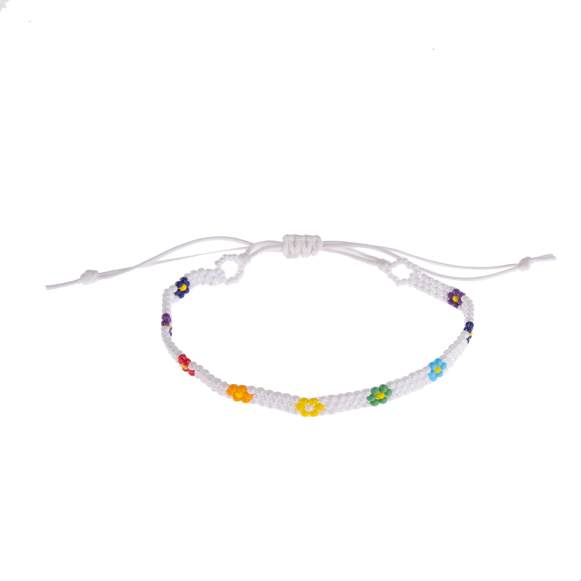 Colorful Handmade Seed Bead Daisy Anklet