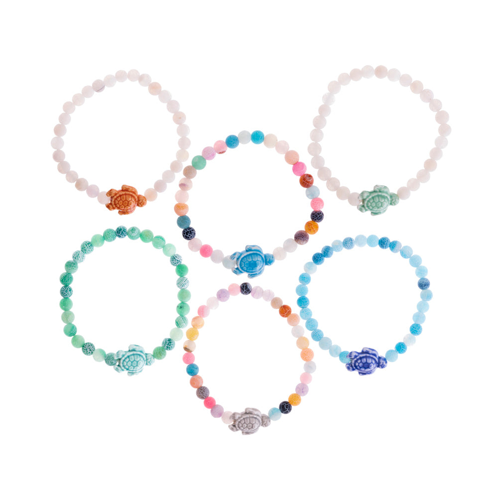 Colorful Ceramic Turtle Semi-Precious Stone Bracelet