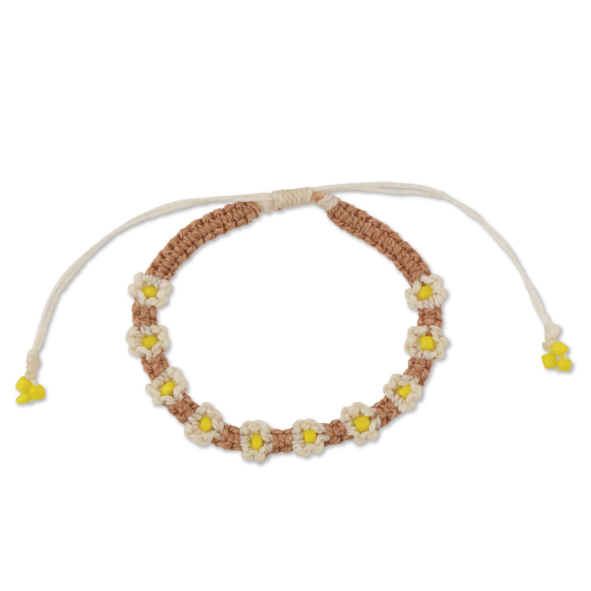 Macrame Daisy Wax Cord Bracelet - Viva life Jewellery