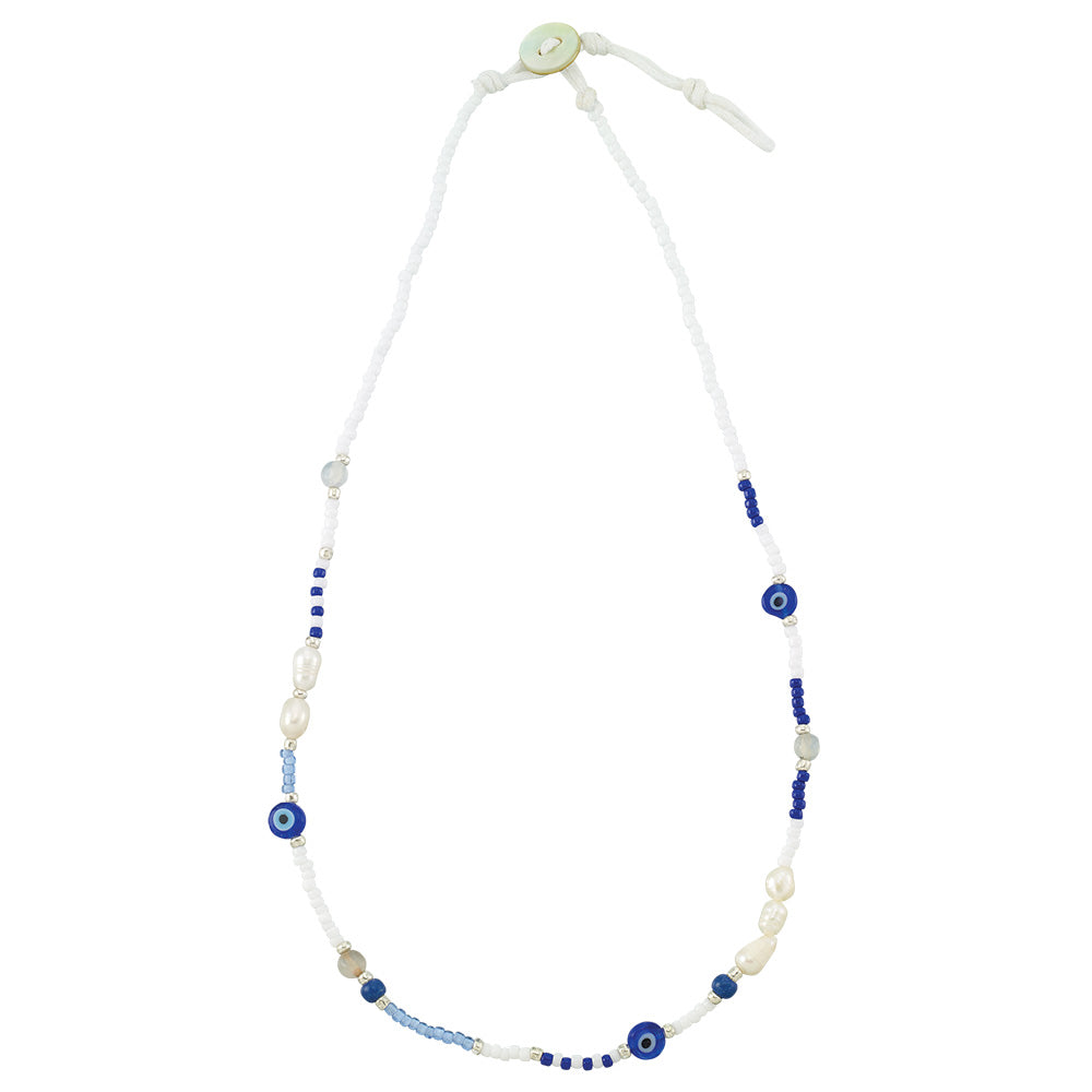 Seed Bead & Fresh Water Pearl Eye of Protection Necklace