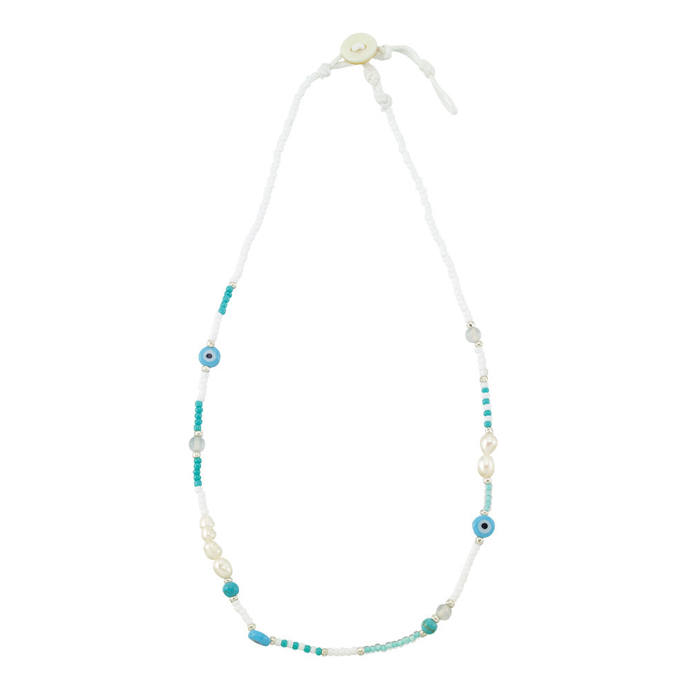 Seed Bead & Fresh Water Pearl Eye of Protection Necklace