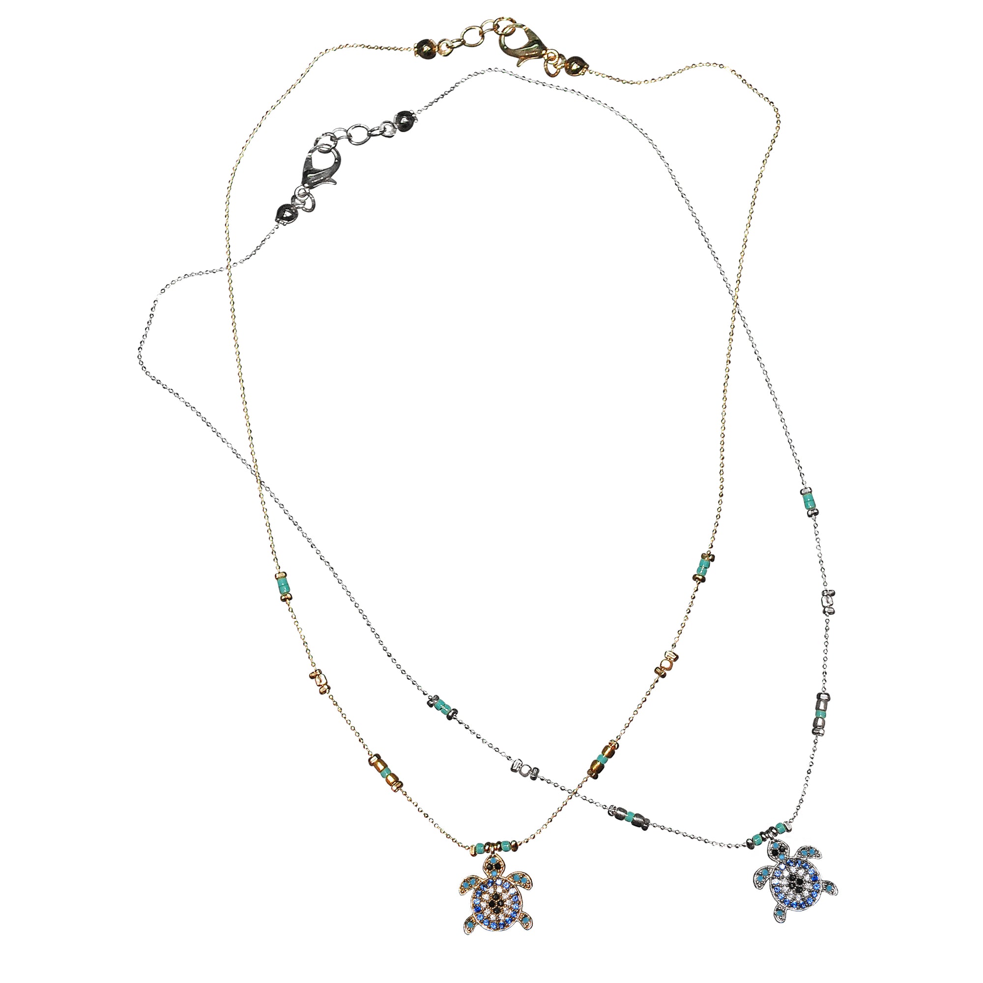 Colorful Eye of Protection Turtle Rhinestone Necklace