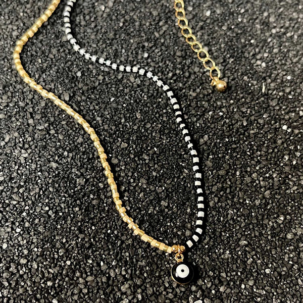 Half & Half Seed Bead Evil Eye Necklace VivaLife Jewelry