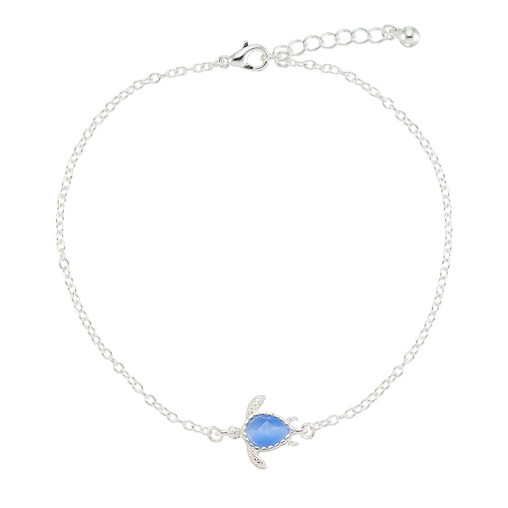 Silver Blue Cats Eye Turtle Anklet