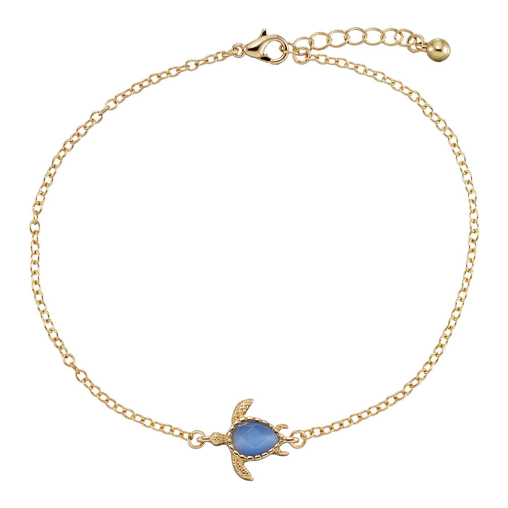 Gold Blue Cats Eye Turtle Anklet
