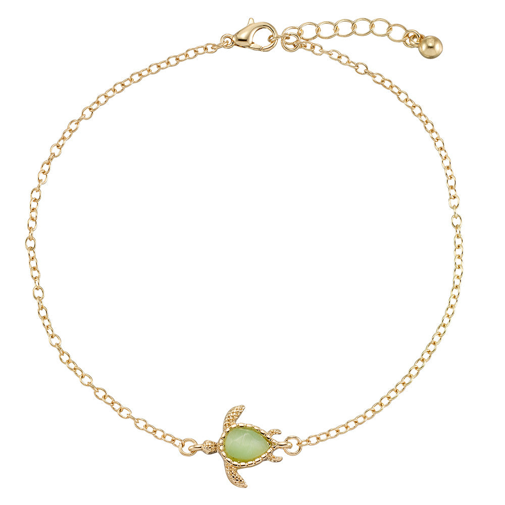 Gold Green Cats Eye Turtle Anklet