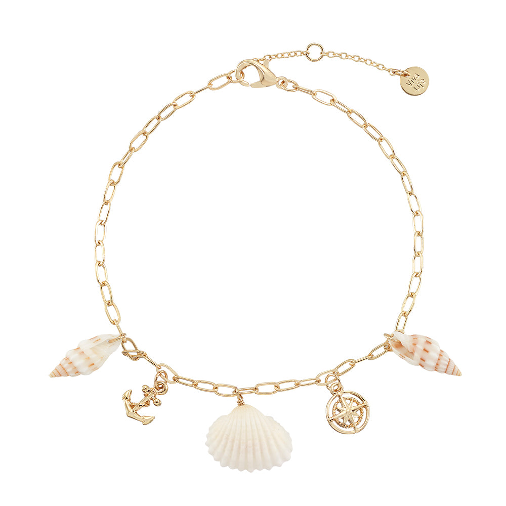 Anchor/Compass/Shell Charm Anklet
