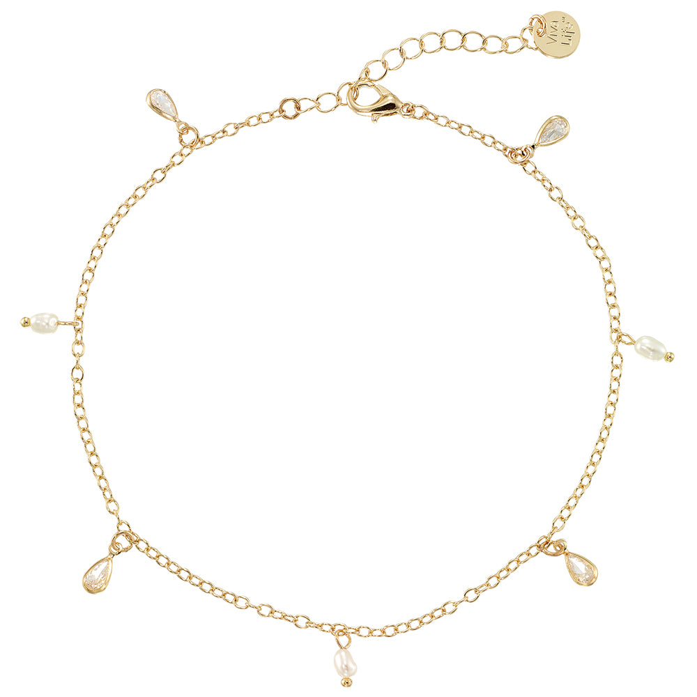 Teardrop Crystal Freshwater Pearl Anklet