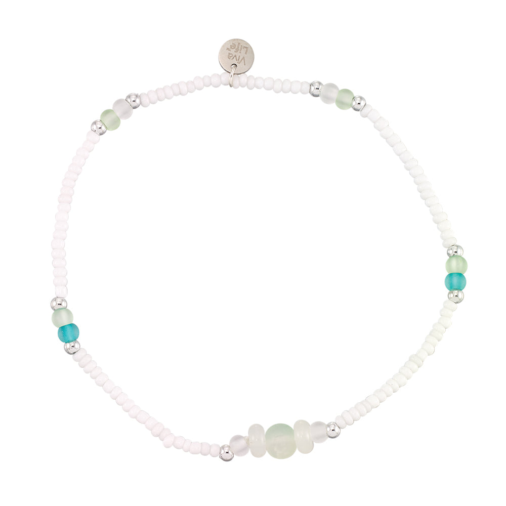 Frosted Glass Bead White Seedbead Stretch Anklet