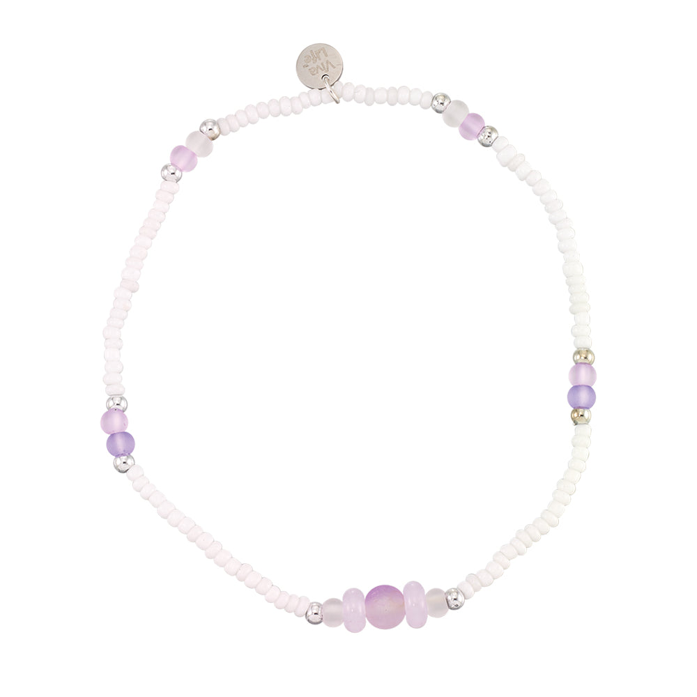 Frosted Glass Bead White Seedbead Stretch Anklet