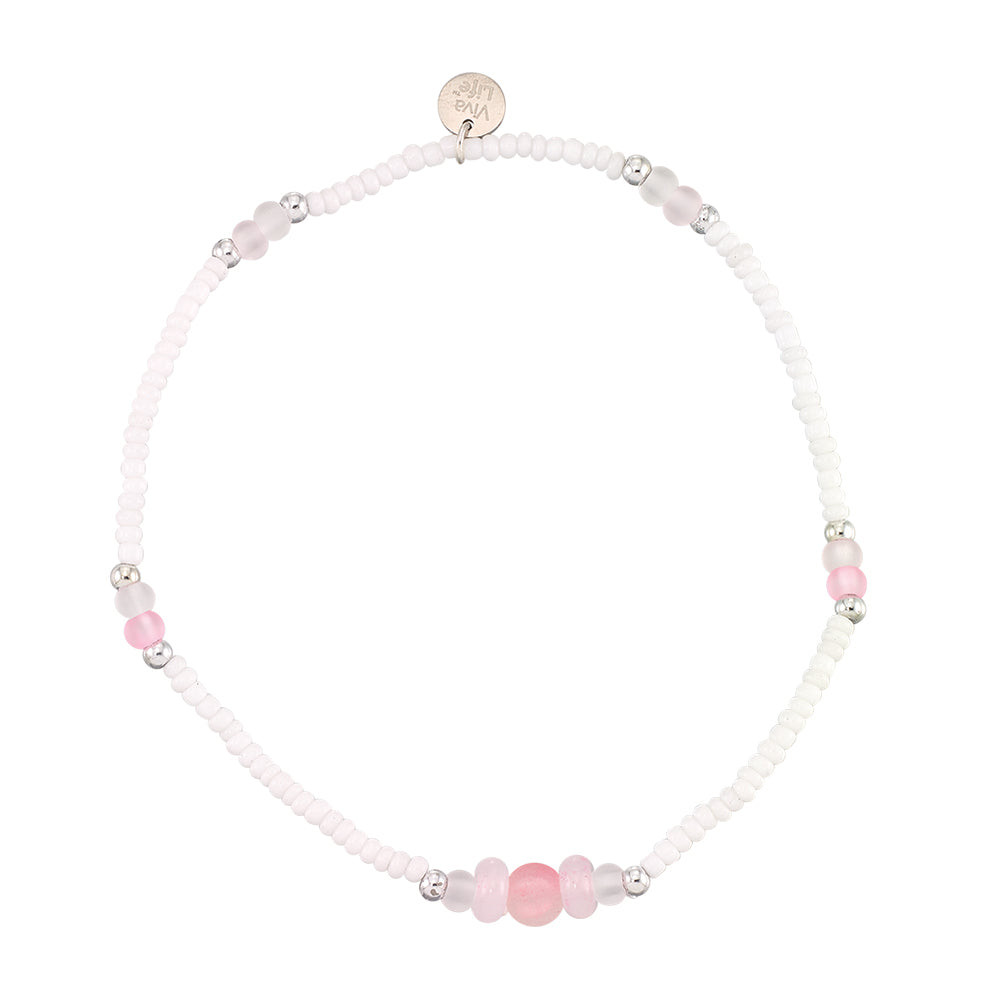 Frosted Glass Bead White Seedbead Stretch Anklet