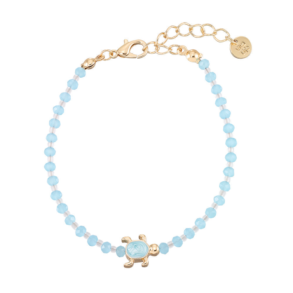 "Give Back" Enamel Turtle Glass Crystal Anklet