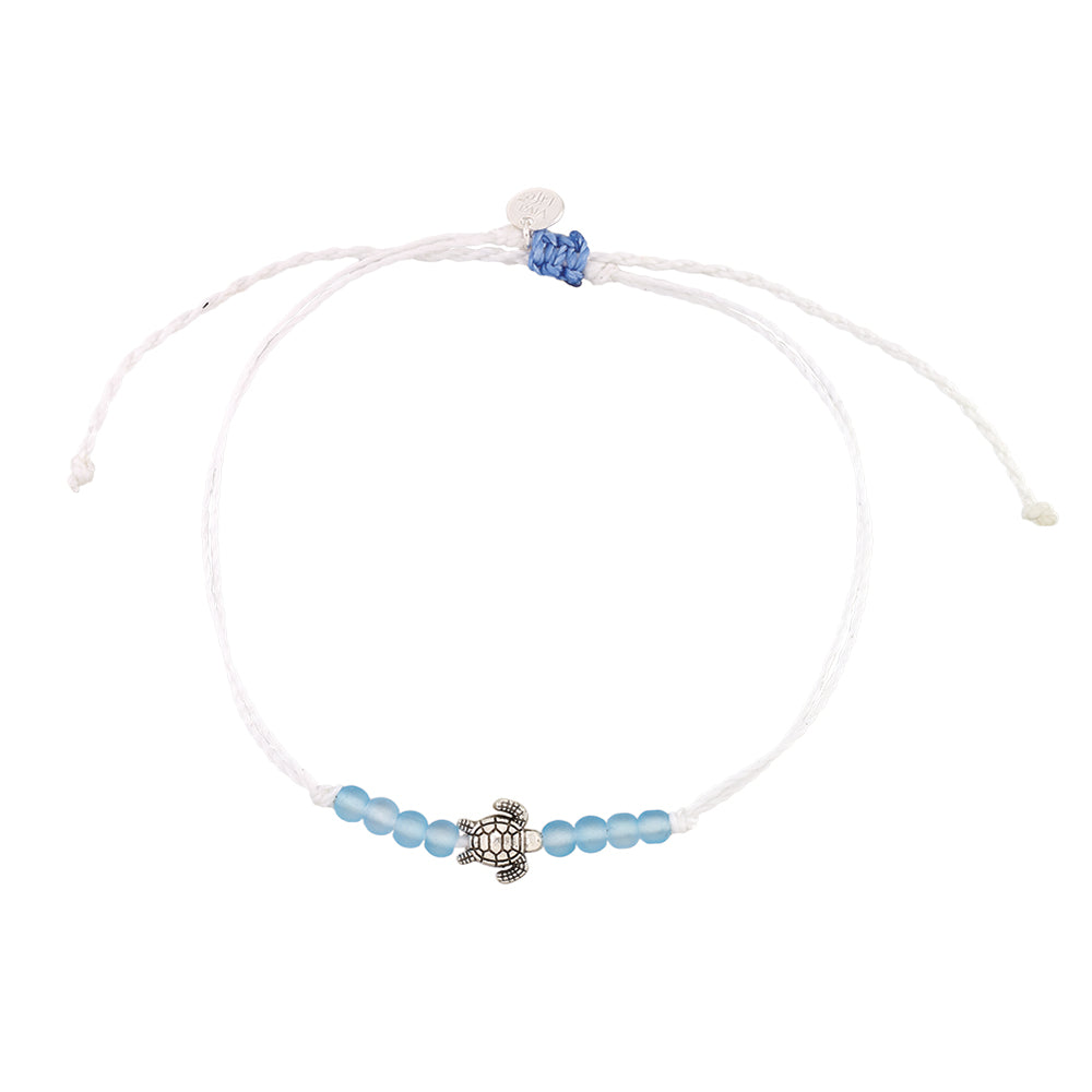 "Give Back" Wax Cord Frosted Bead/Metal Turtle Anklet