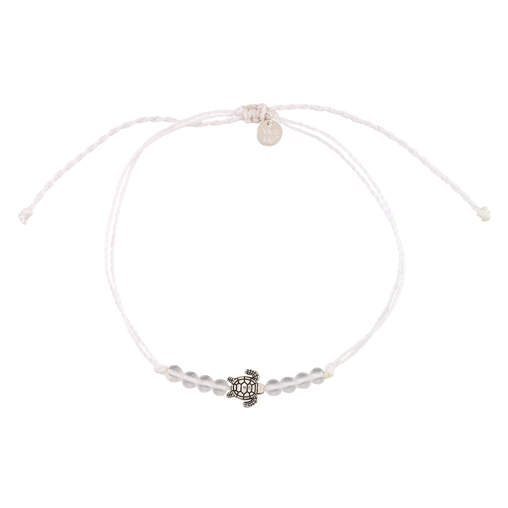 "Give Back" Wax Cord Frosted Bead/Metal Turtle Anklet