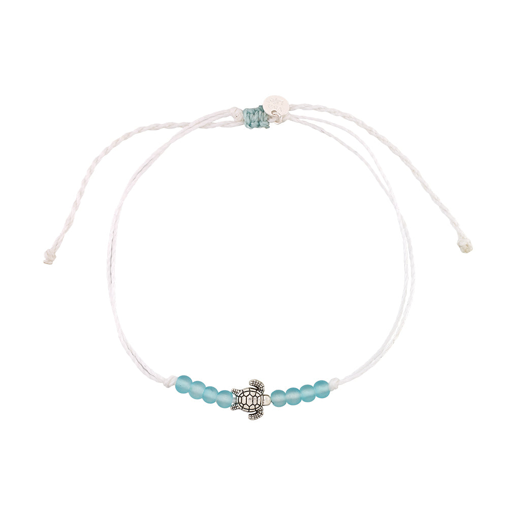 "Give Back" Wax Cord Frosted Bead/Metal Turtle Anklet