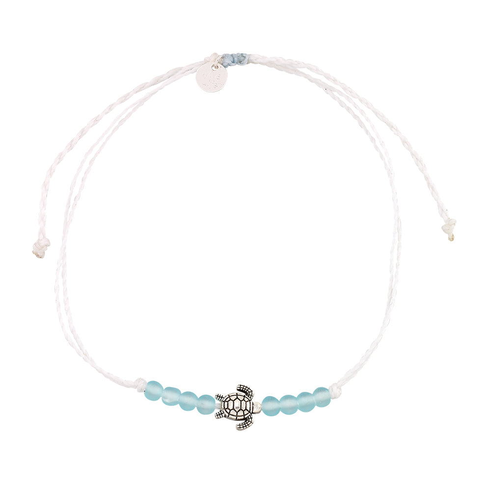 "Give Back" Wax Cord Frosted Bead/Metal Turtle Anklet