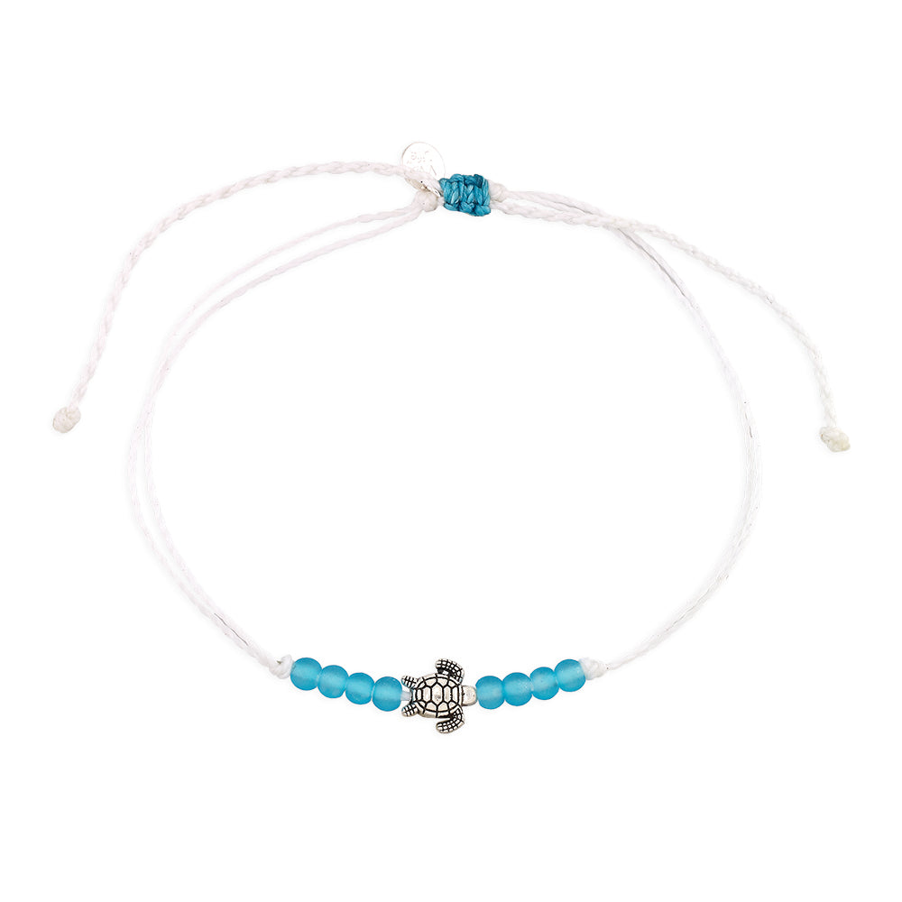 "Give Back" Wax Cord Frosted Bead/Metal Turtle Anklet