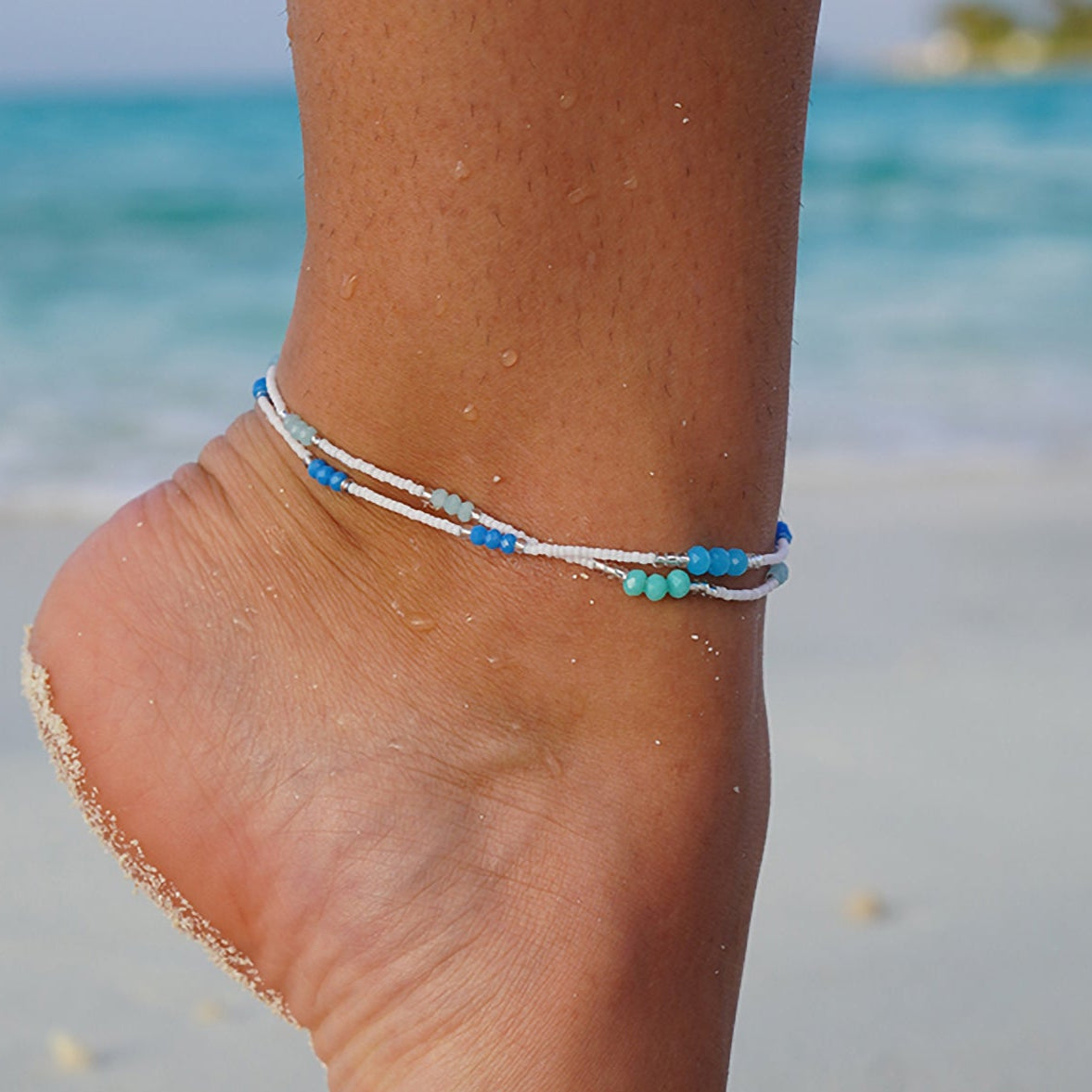 Seed Bead and Faceted Bead Wax Cord Anklet