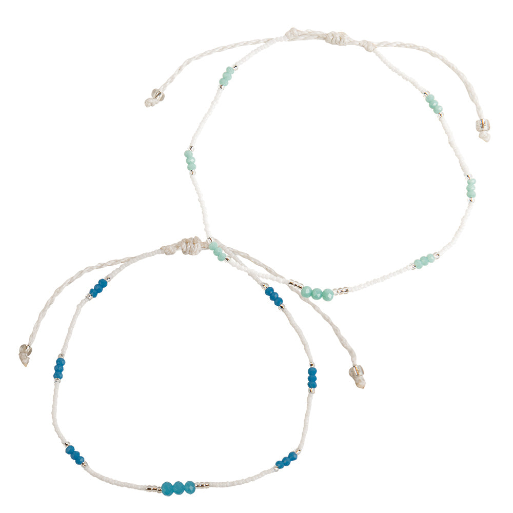 Seed Bead and Faceted Bead Wax Cord Anklet