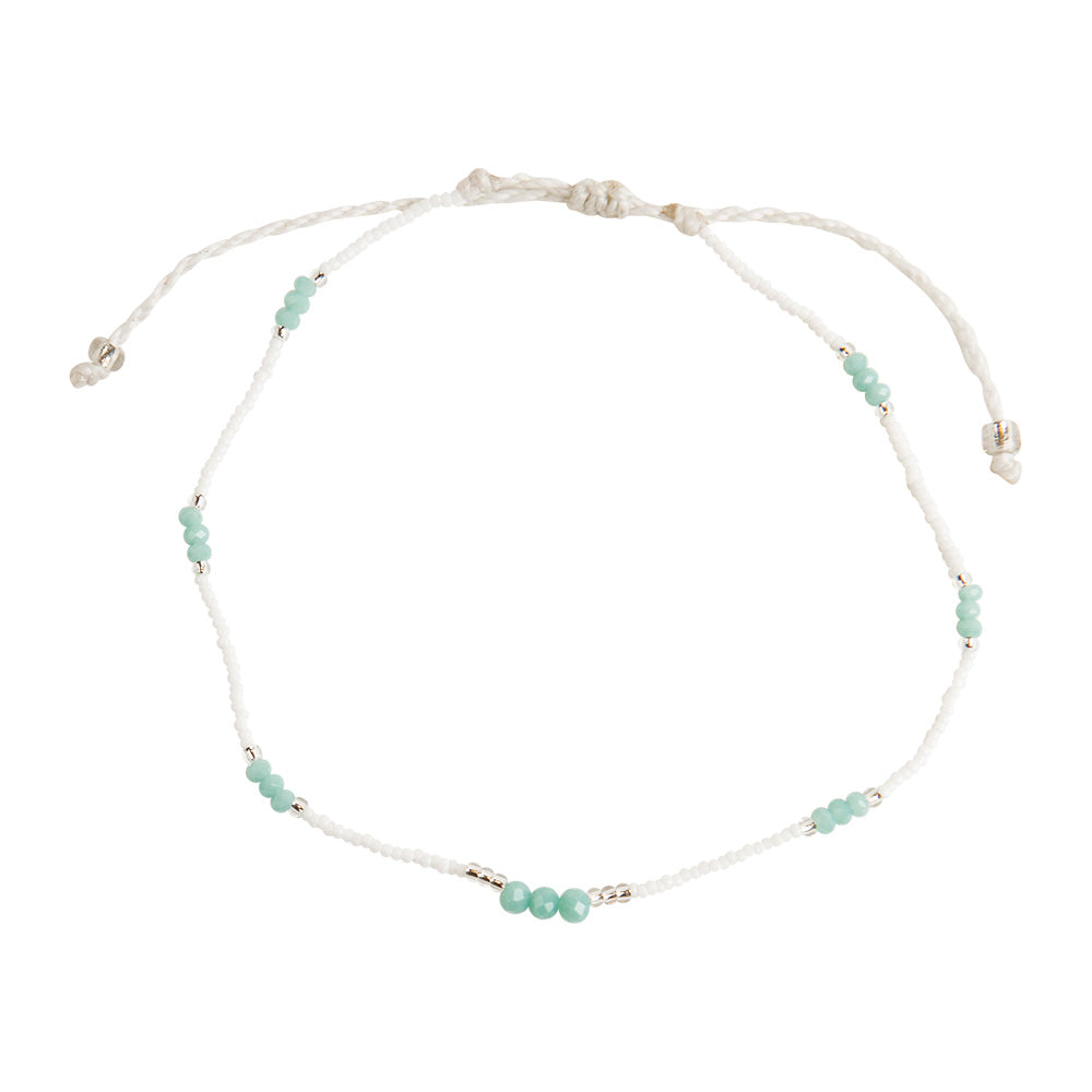 Seed Bead and Faceted Bead Wax Cord Anklet