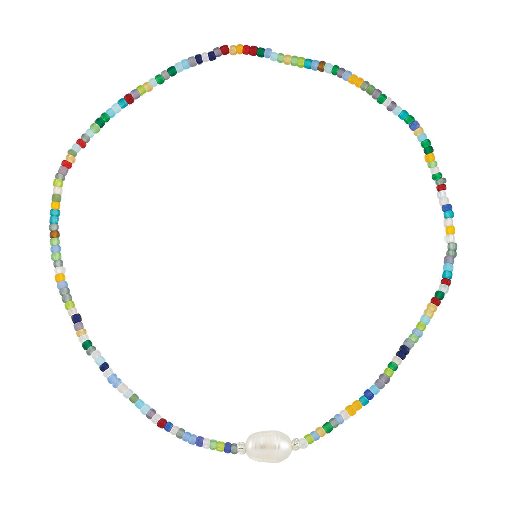 Frosted Seed Bead and Fresh Water Pearl Anklet