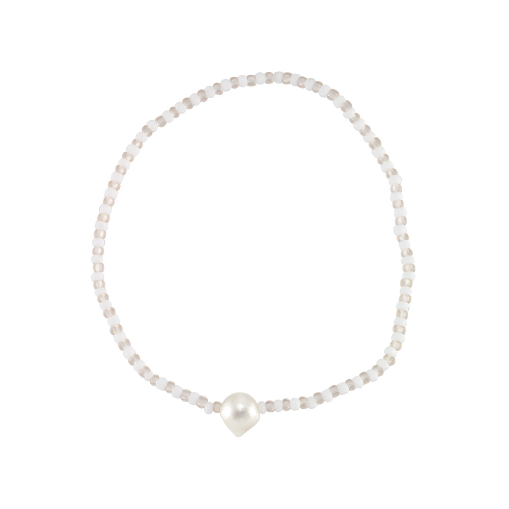 Frosted Stripe Seed Bead &amp; Fresh Water Pearl Anklet