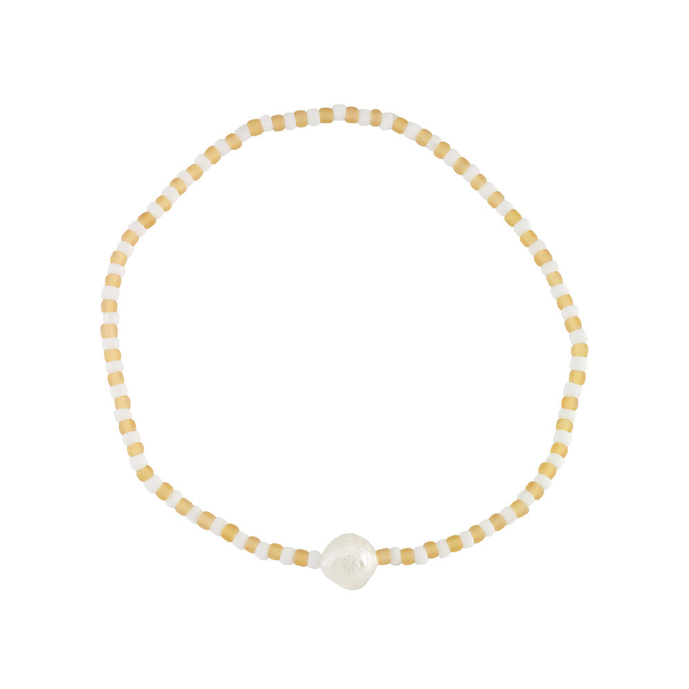 Frosted Stripe Seed Bead &amp; Fresh Water Pearl Anklet