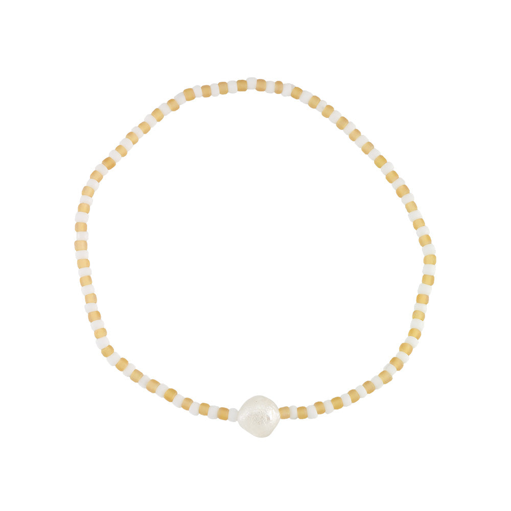 Frosted Stripe Seed Bead & Fresh Water Pearl Anklet