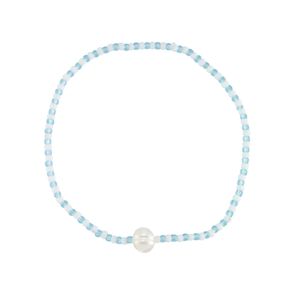 Frosted Stripe Seed Bead & Fresh Water Pearl Anklet