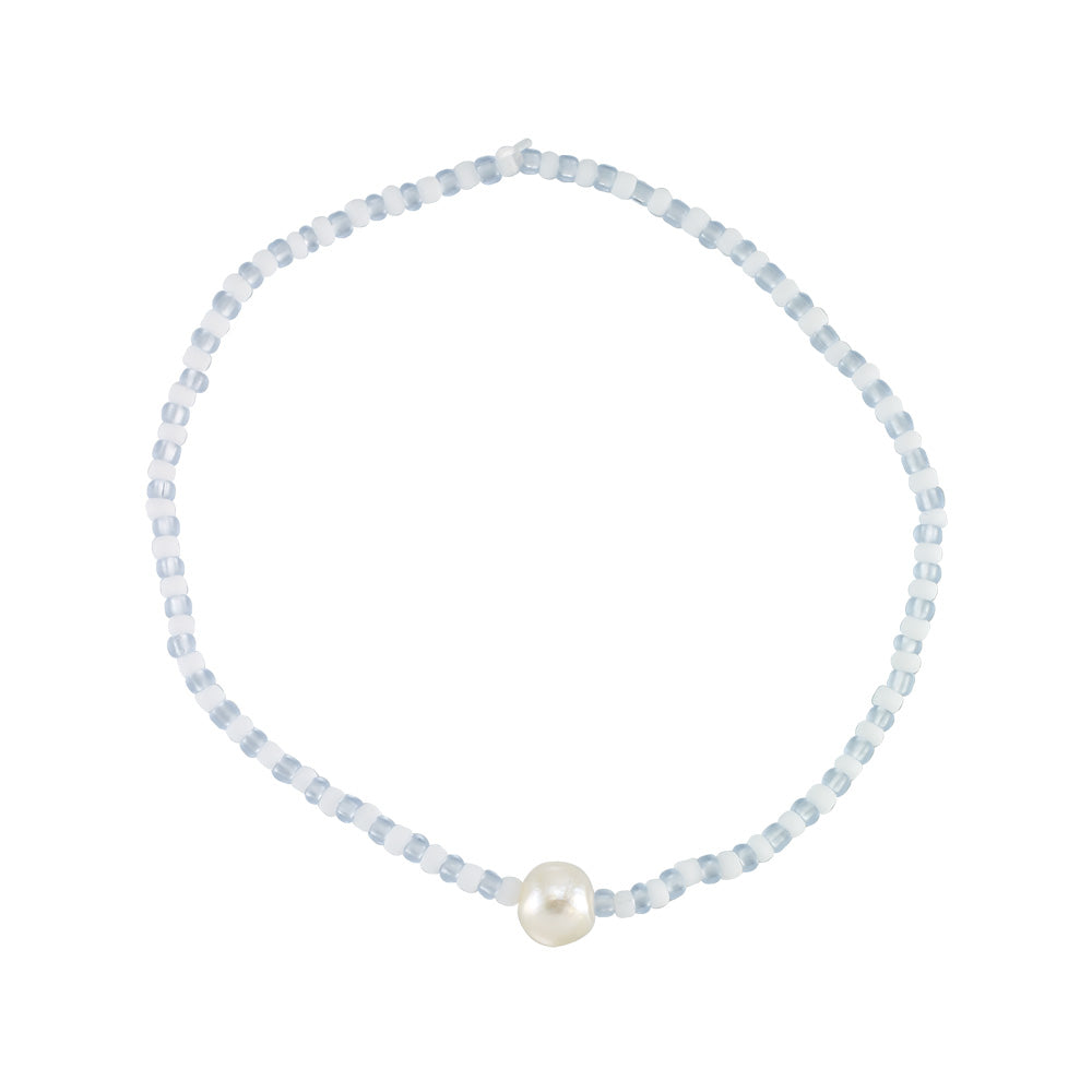 Frosted Stripe Seed Bead &amp; Fresh Water Pearl Anklet
