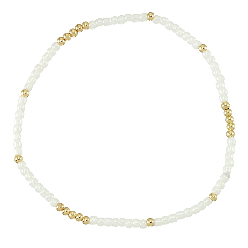 White Pearlized Seedbead Metal Anklet
