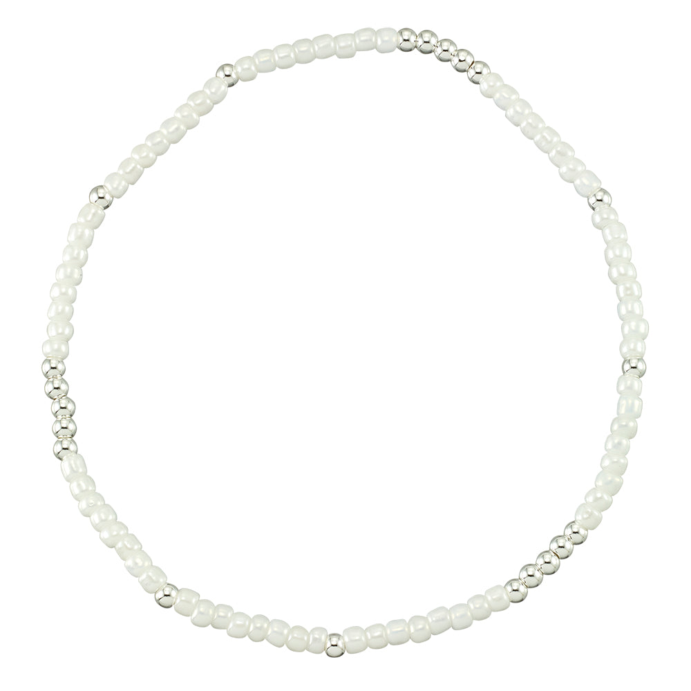 White Pearlized Seedbead Metal Anklet