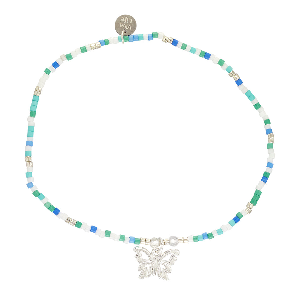 Pastel Seedbead Butterfly Charm Anklet
