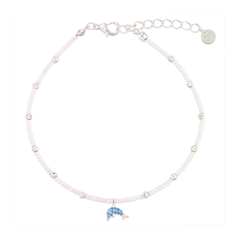 Pave Crystal Dolphin Seedbead Anklet