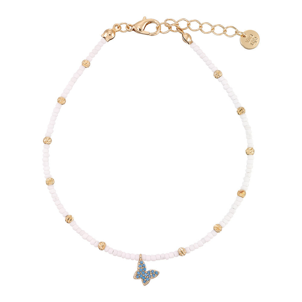 Pave Crystal Butterfly Seedbead Anklet