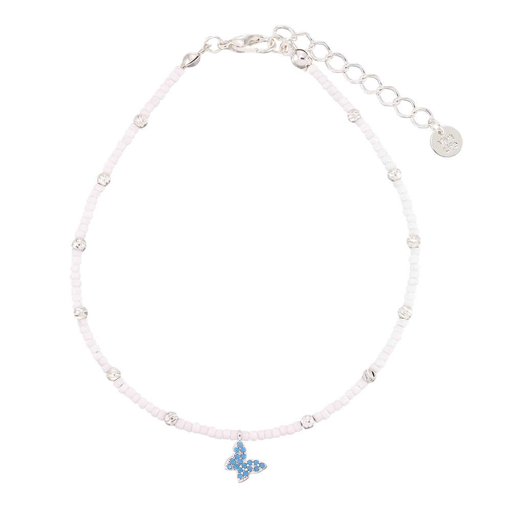 Pave Crystal Butterfly Seedbead Anklet
