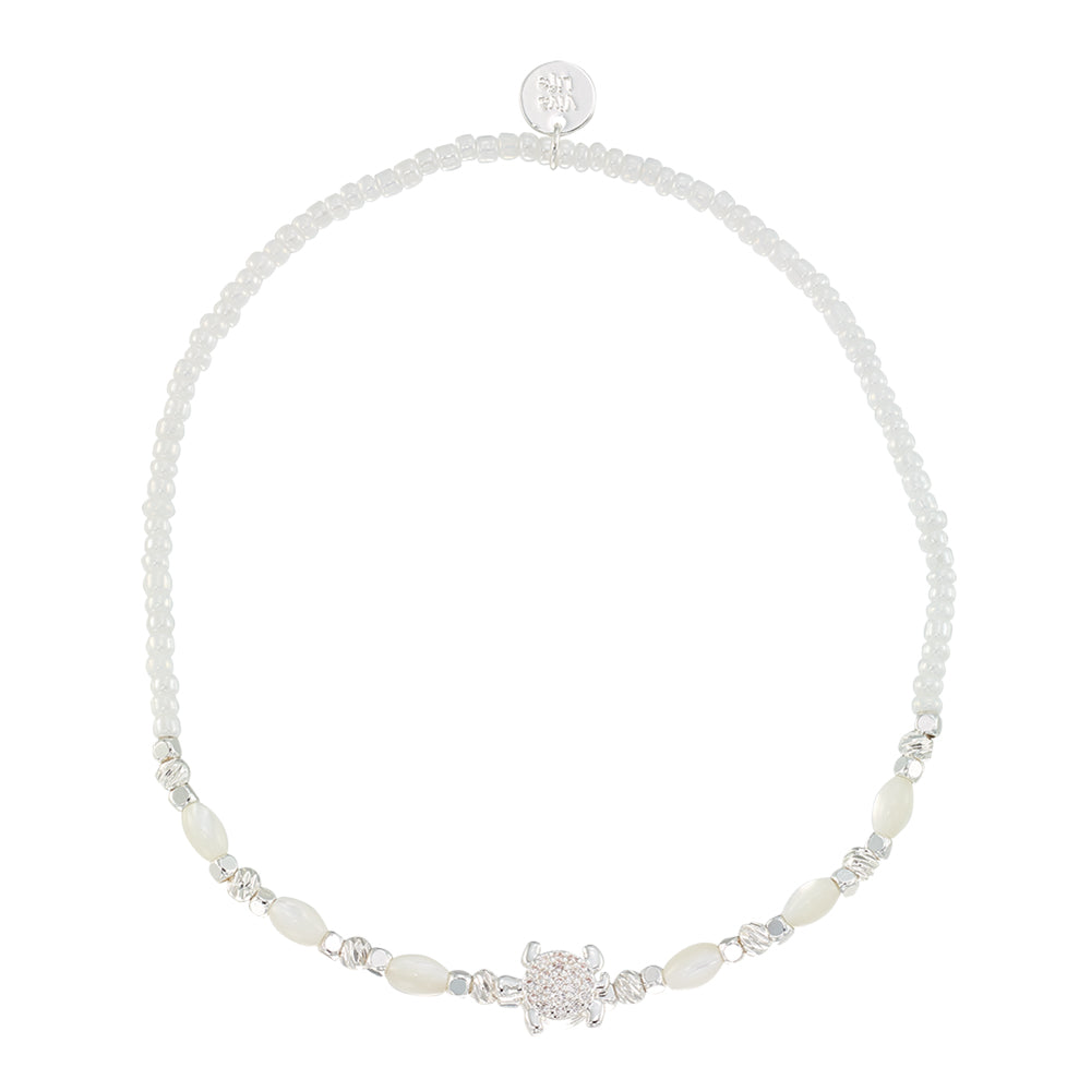 Crystal Turtle Seedbead Mother of Pearl Stretch Anklet