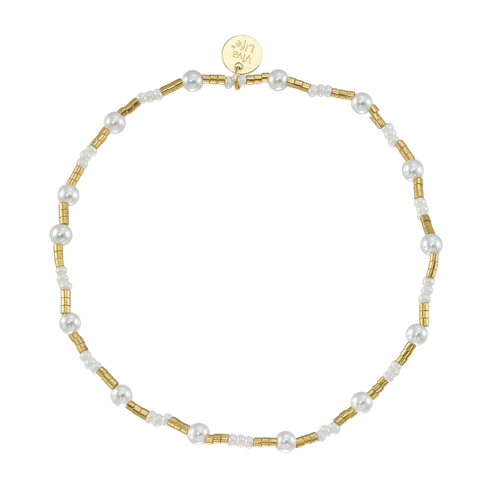 Silver and Gold Seedbead Pearl Stretch Anklet