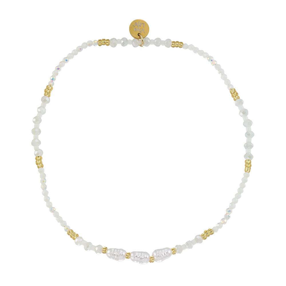 Triple Pearl/Metallic Colored and Crystal Stretch Anklet