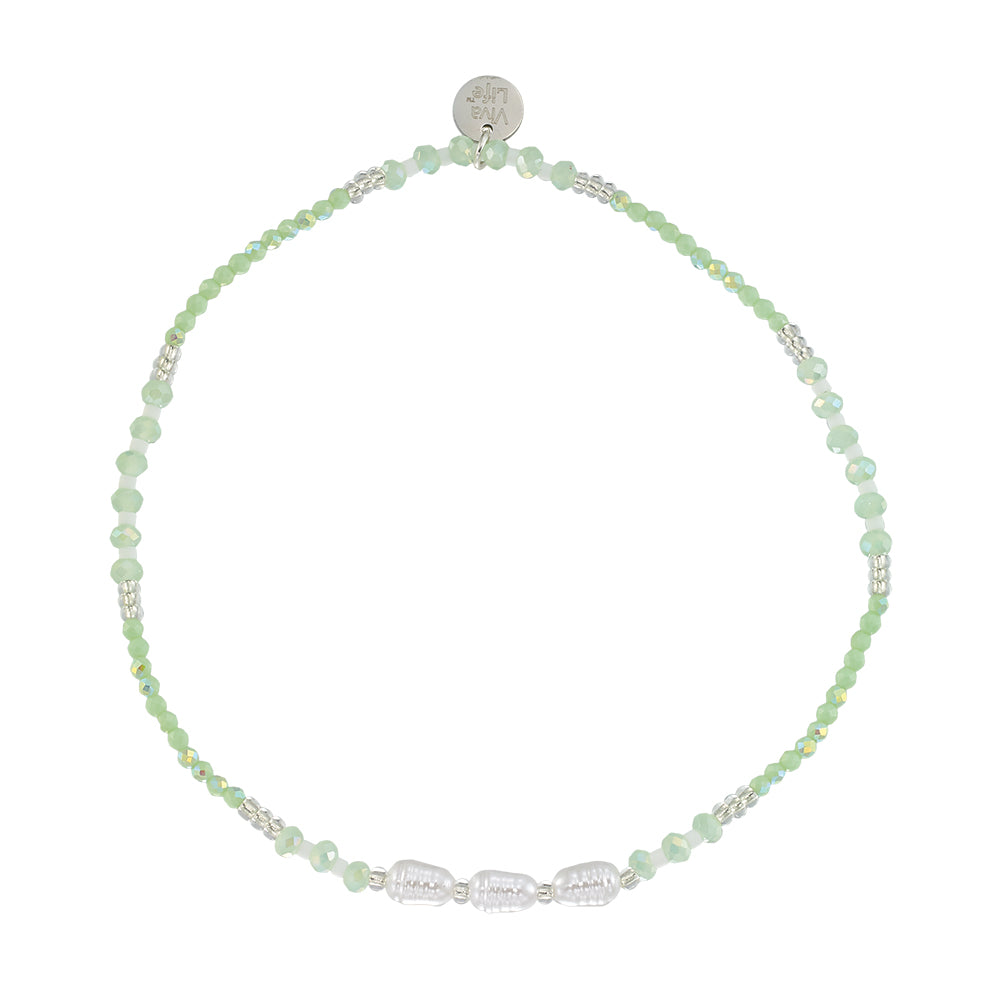 Triple Pearl/Metallic Colored and Crystal Stretch Anklet