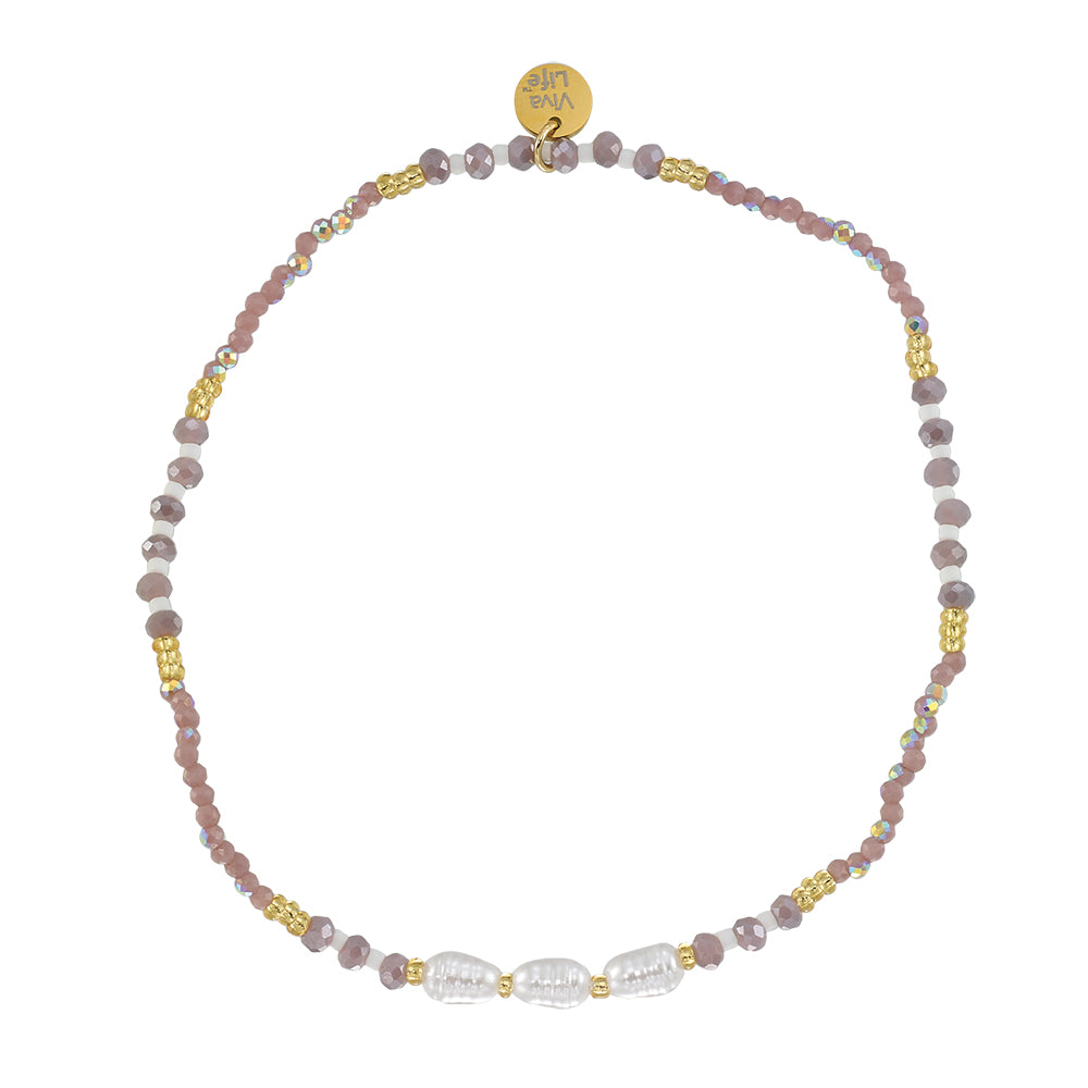 Triple Pearl/Metallic Colored and Crystal Stretch Anklet